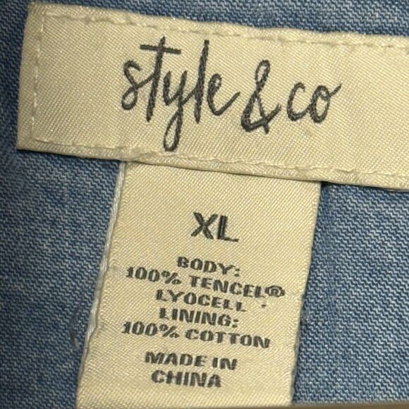 Style & Co Utility Jacket Roll Tab Sleeves Women’s Size XL Blue Chambray - Picture 7 of 9